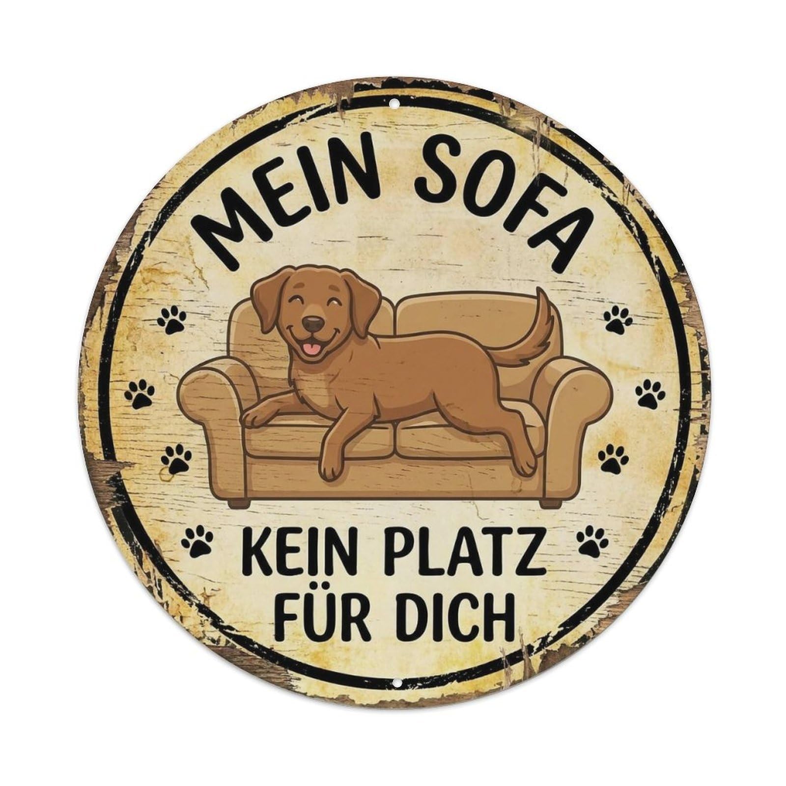 Dog Couch Hog Round Wall Hanging Metal Tin Sign