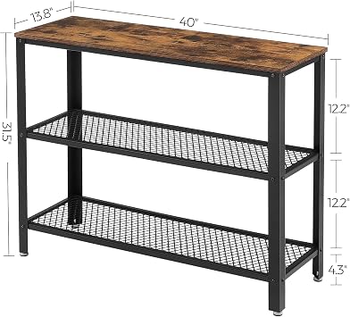 VASAGLE 40 Industrial Console Table, 3 Tier Entryway Table with Storage Shelf, Narrow Sofa Tables for Living Room, Hallway, Entrance Hall, Corridor, Bedroom, Rustic Brown and Black ULNT81BX