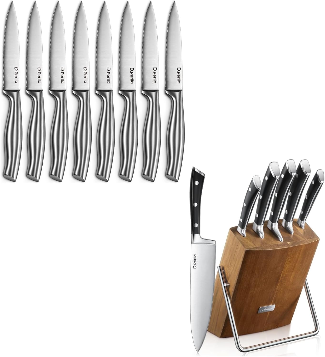 6 Pieces Small Kitchen Knife Set with Block, German Stainless Steel Knives Set and Steak Knives Set of 8 with Gift Box