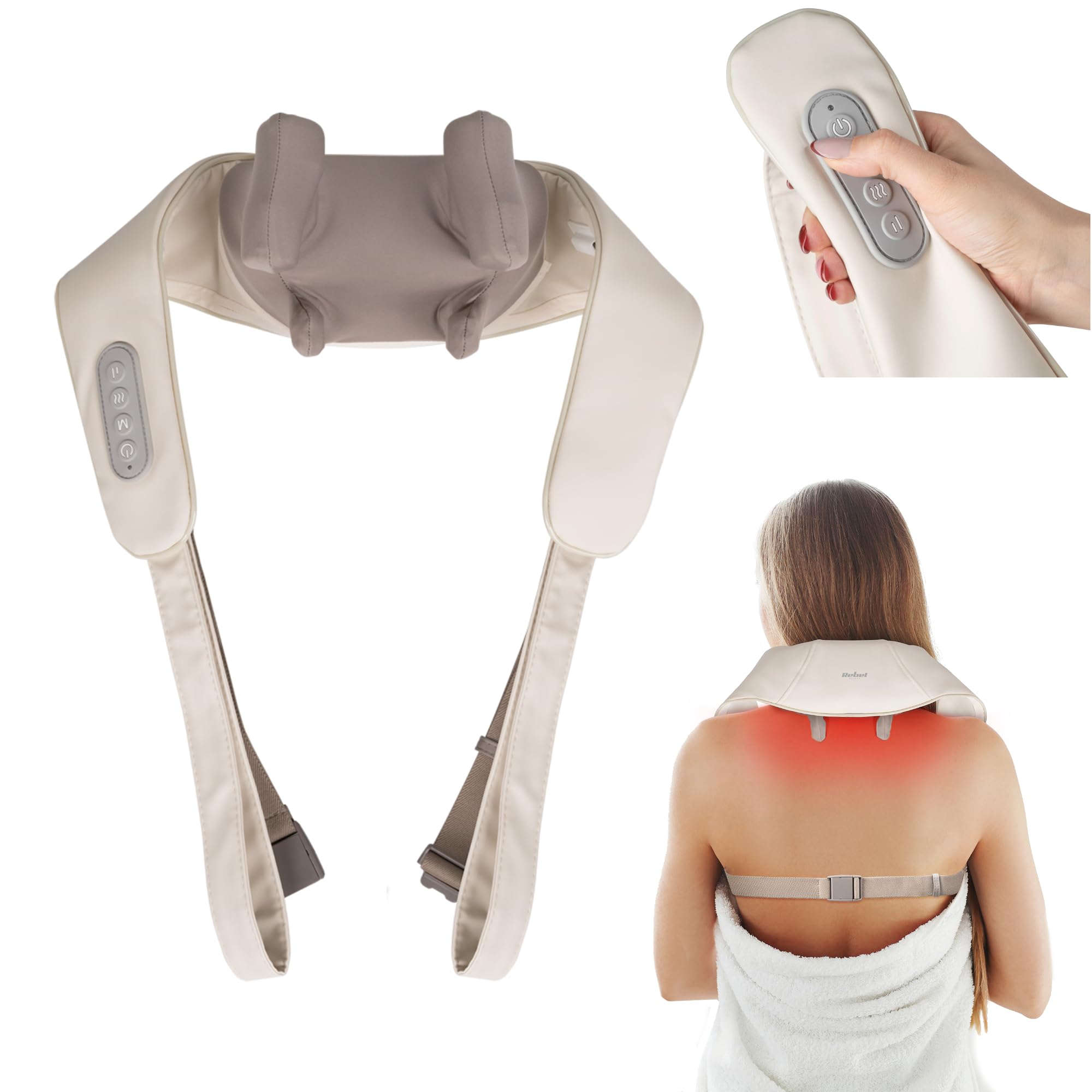Masseur Rebel Neck et Arrière Pétrisseur Shiatsu Sans Fil Massage avec Fonction de Chaleur RBA-6005