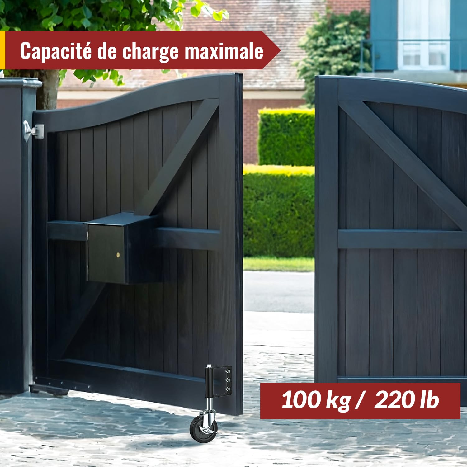 HOLKIE Roue de Portail Robuste 100mm Roulettes à Ressort Roulettes Pivotantes Roue de Portail pour Bois et Clôture Capacité 100 Kg (Noir)