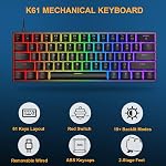 BlueFinger 60% Clavier de jeu mécanique et Mouse Combo - RGB Arc-en-ciel rétroéclairé 61 Clés Red Switch Clavier & 4 DPI LED La souris du jeu USB Ensemble filaire pour PC Ordinateur portable Xbox PS4 PS5, noir