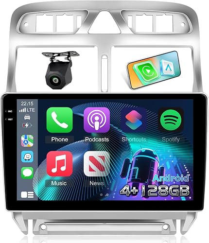 NHOPEEW Autoradio 4+128G Android pour Peugeot 307 2002-20…