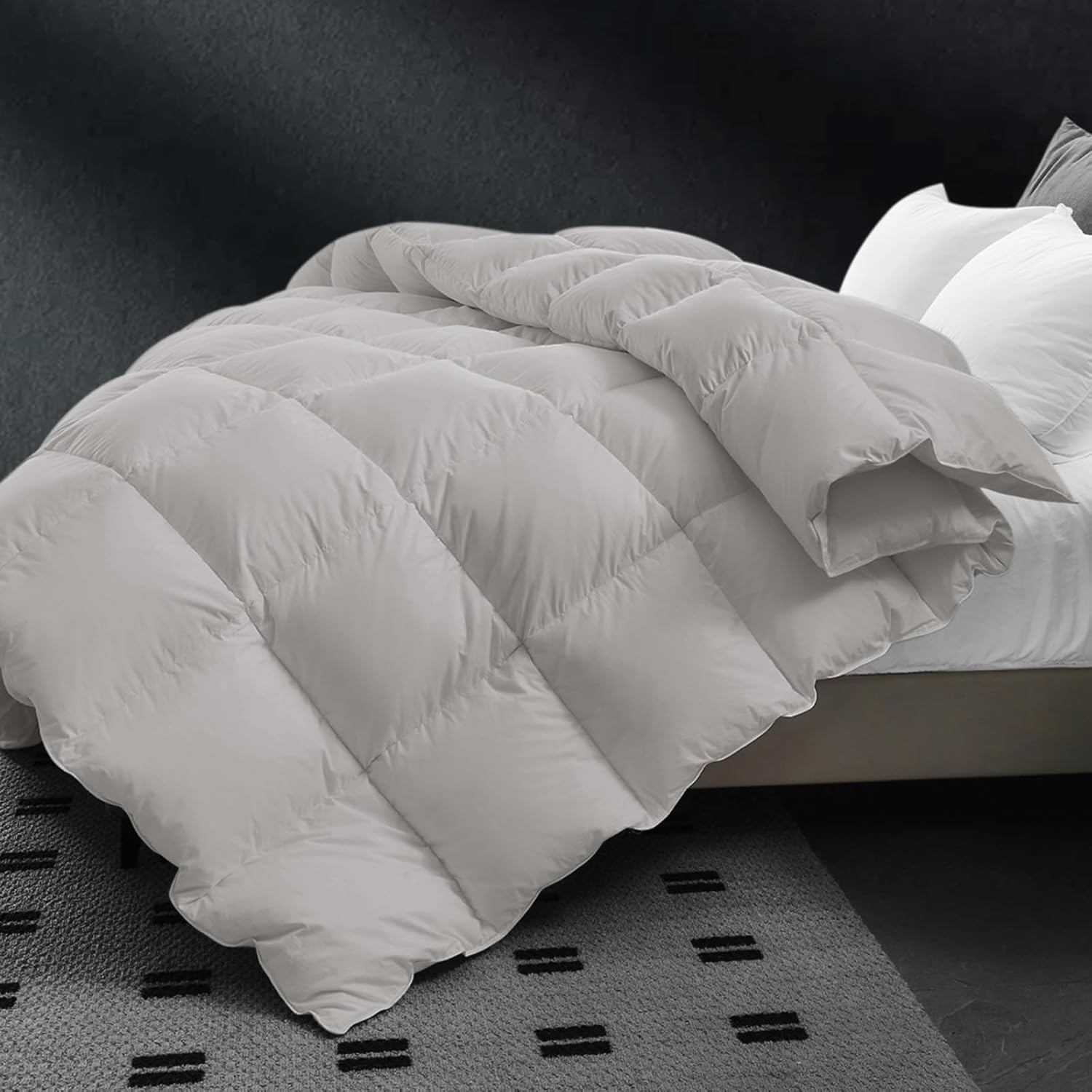 cymula full size feather down comforter - all season light grey duvet insert, lightweight box stitched, fluffy breathable, ultra soft quiet hotel style with 8 tabs(82" x 86") light grey full