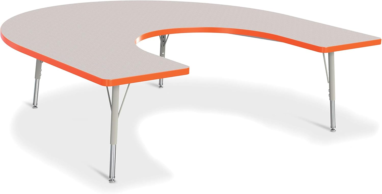 Jonti-Craft Berries 6445JCE114 Horseshoe Activity Table, E-Height (15"-24" Adjustable Height), 66" X 60", Gray/Orange/Gray