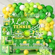 293 Pcs Tennis Party Decorations, Worry-Free One-Stop Set Serves 25 Guests, with Banner, Thick Plates, Balloon Garland and Cake Toppers, Easy Setup for Tennis Birthday Decorations
