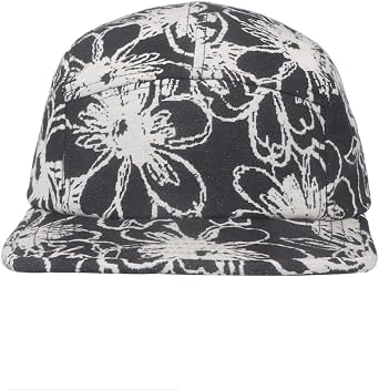 Black White Abstract Flower Jacquard 5-Panel Hat Floral Camp Cap for Men & Women, Adjustable Strapback Streetwear Hat, Lightweight Artistic Casual Cap