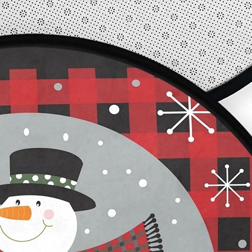 Miniatura 5 de Bonita alfombra redonda de muñeco de nieve de 3 pies lavable para dormitorio, sala de estar, alfombra circular de Navidad a cuadros de búfalo,