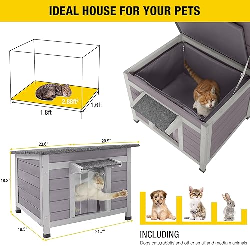 Miniatura 26 de Aivituvin Casa para perros Feral Cat House al aire libre e interior, casas para mascotas con escaleras, 2 pisos