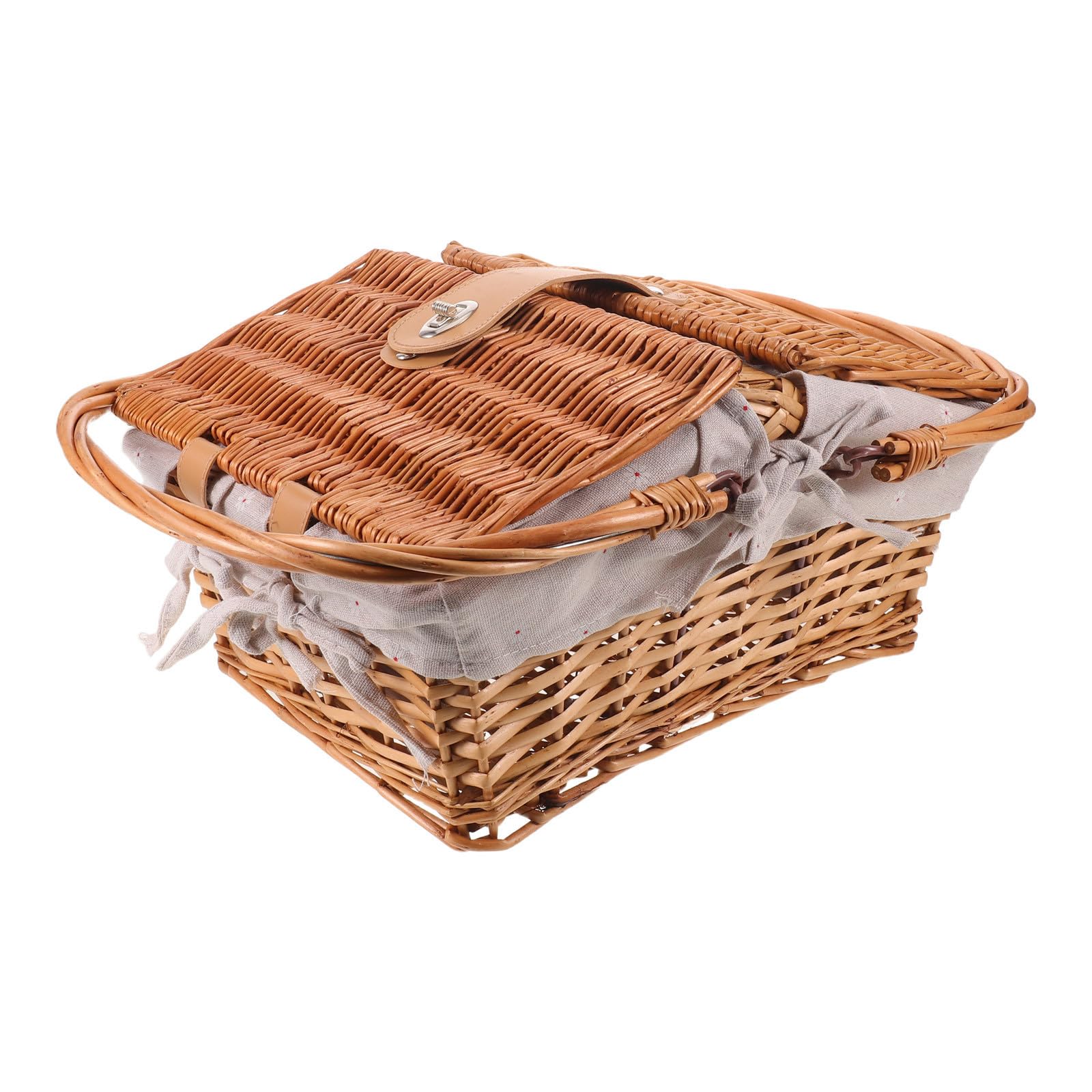 Cesta de Picnic de Mimbre Portátil con Tapa y Asas Marrón