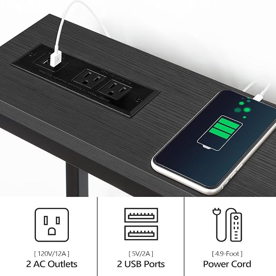 MAHANCRIS Skinny Console Table with Power Outlets, 160 cm Narrow Sofa Table, Behind Couch Table with Charging Station for Plants, Living Room, Black ACTBK165KE01