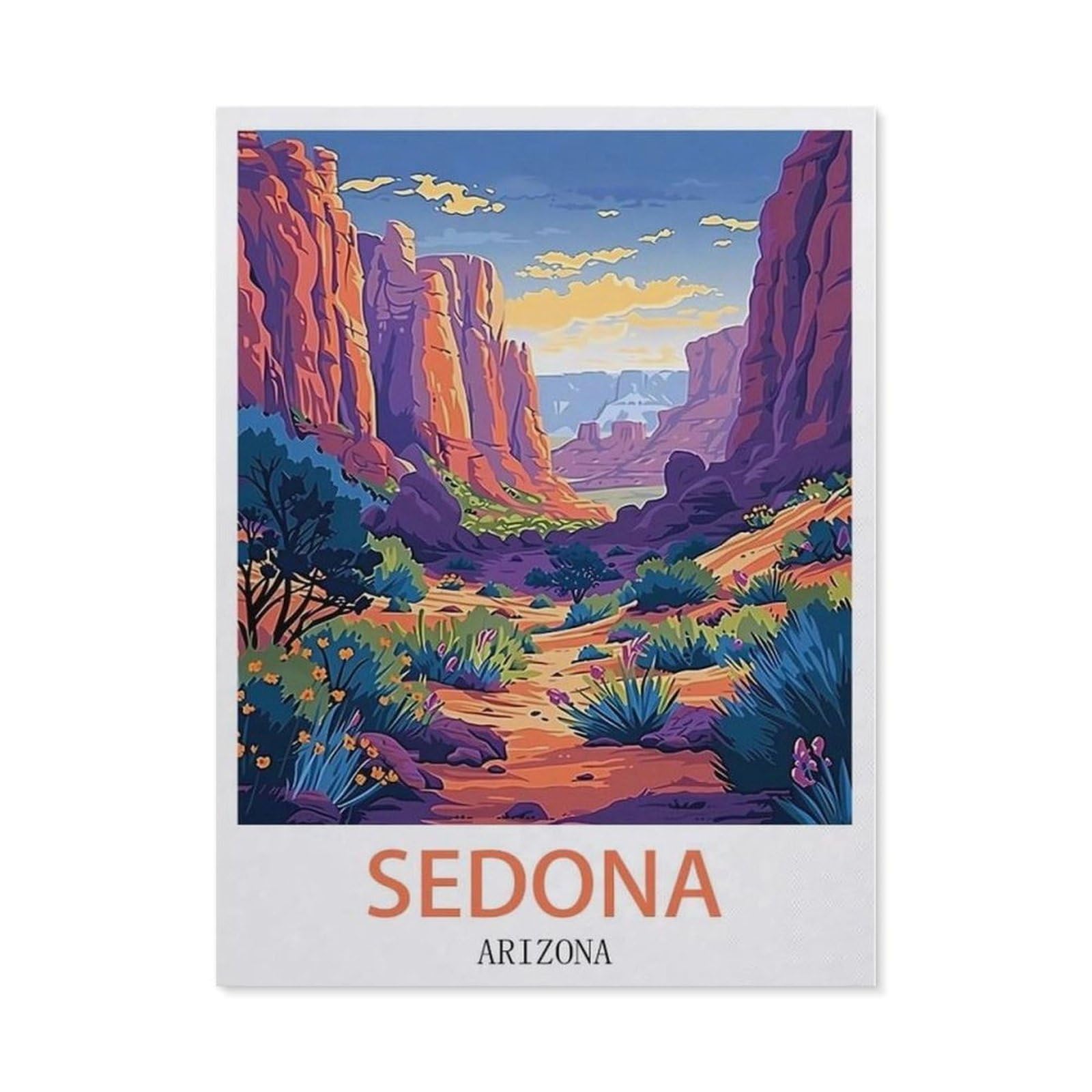 Beayodkp （50 X 60 Cm/19.68 X 23.62 Inches） Diy 5D Diamond Painting Kits，Sedona Arizona Vintage Travel Poster，Diamond Painting For Beginner Adults Rhinestone Numbered Diamond Arts Home Wall Decor-Cg57