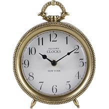 NIKKY HOME Table Clock, Vintage Desk Clock, Gold Table Clocks Non-Ticking Battery Operated Decorative Shelf Clock for Living Room Bedroom Gift Clocks