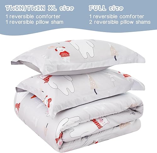 Miniatura 4 de Juego de edredón de Navidad para niños y niñas, lindo juego de ropa de cama reversible con estampado de oso muñeco de nieve, reno, conejo, con funda