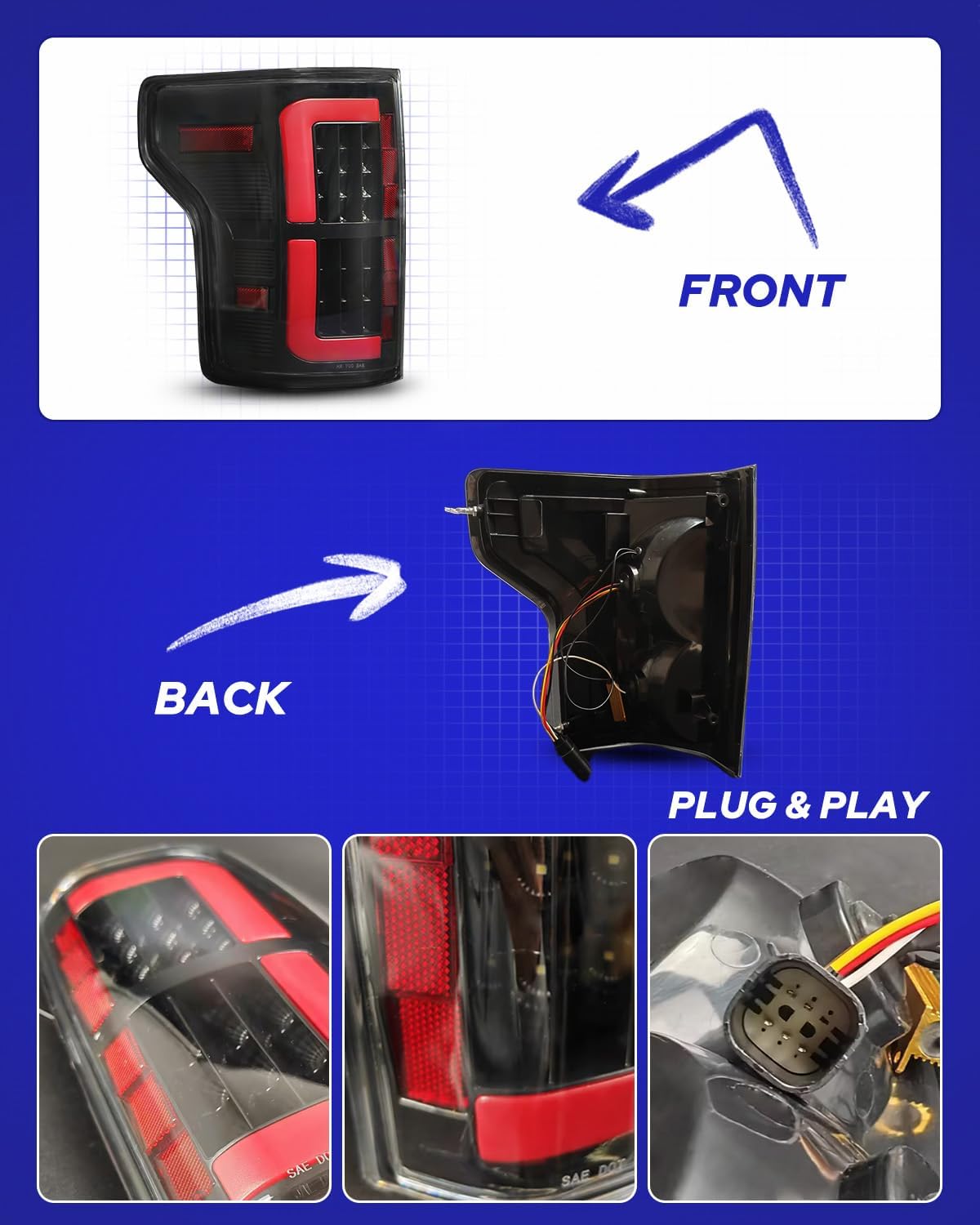 AUTOONE - For 2015-2020 Ford F150 LED Tail Light Assembly F-150 Upgraded Taillights Compatible with 2015 2016 2017 2018 2019 2020 Ford F-150, Driver & Passenger Side