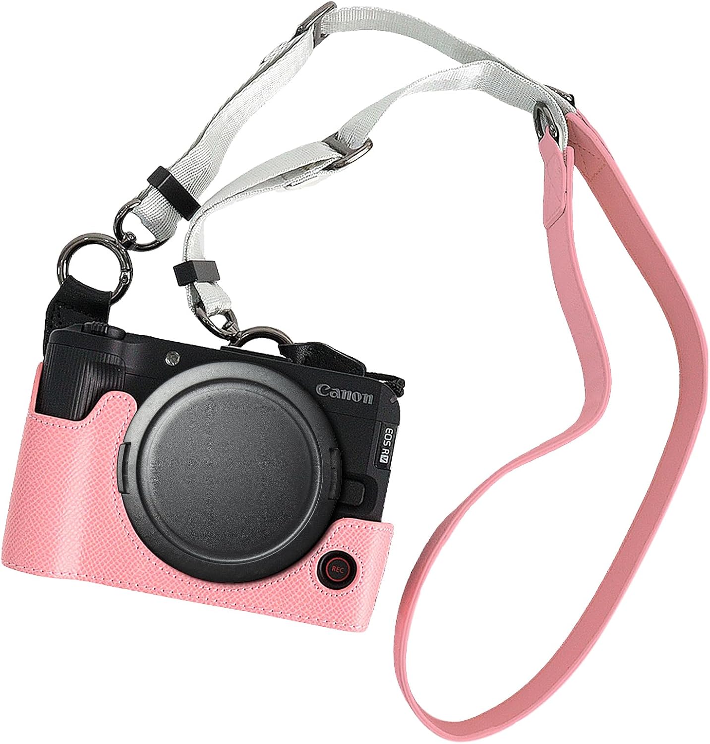 VOVMOEYA Kameratasche für Canon EOS R50 V, EOS R50V, Halbtasche, PU-Ledertaschen-Set mit Schultergurt, präzise Passform, kompatibel mit Stativ, rose, Kosmetikkoffer