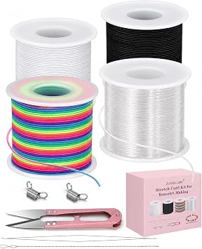 ZUSHALLMY Bracelet String Kit, 4 Rolls 1mm Elastic Cord, 660 FT Total