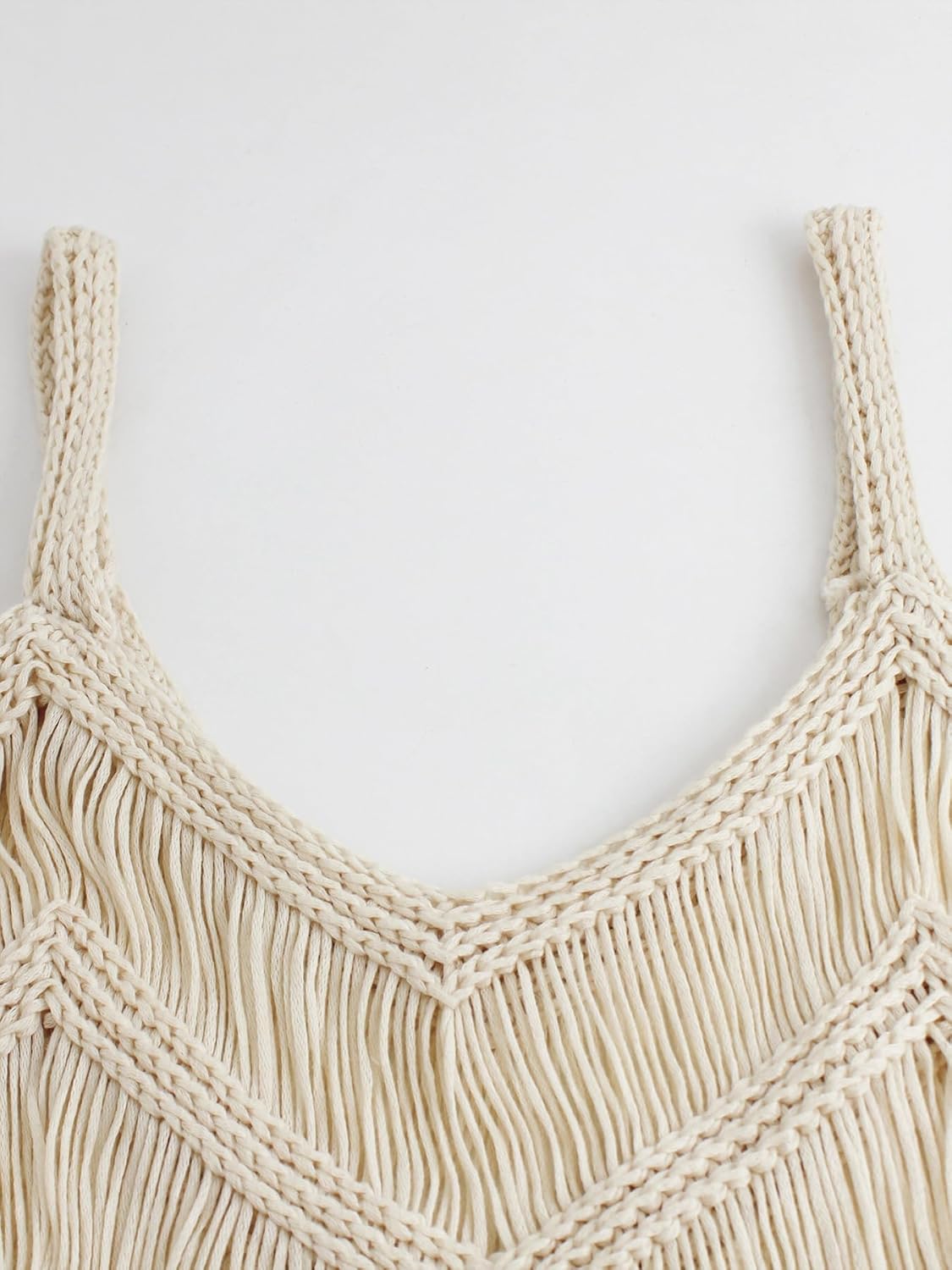 Women‘s Fringe Cami Western Cowgirl Tassel Tank Tops Sleeveless V-Neck Crochet Crop Top Boho Knitted Spaghetti Straps Vest - Image 5