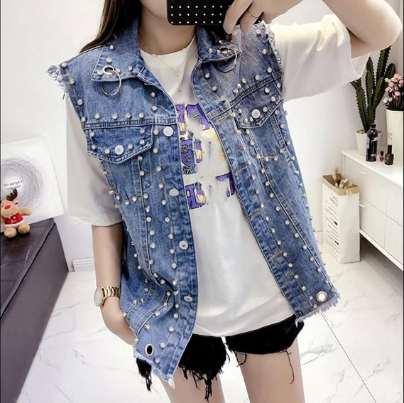 Womens Denim Jacket Denim Vest Coat 