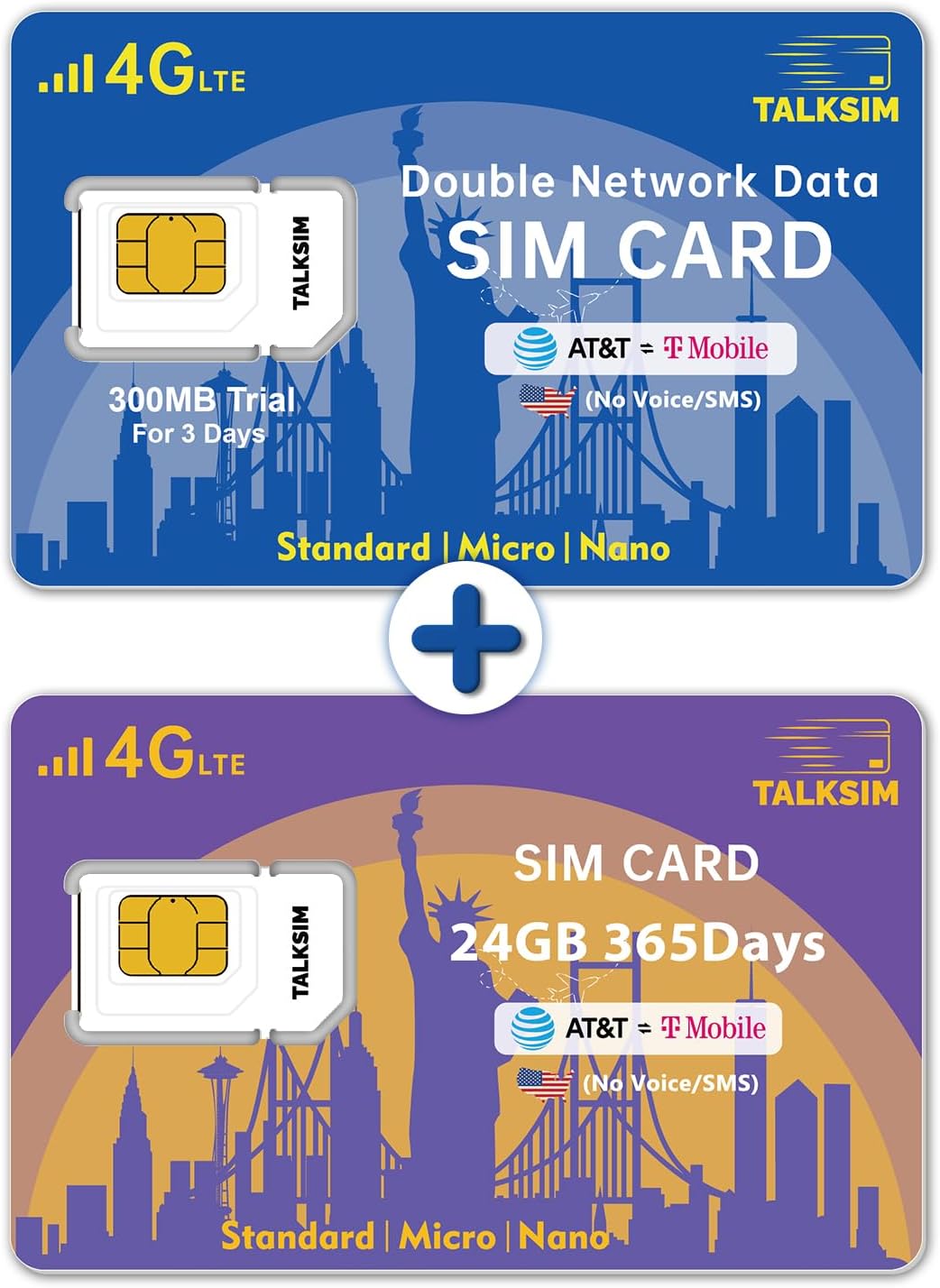 USA Prepaid Data SIM Card 24GB+300MB Ideal for Cell Phones, GPS Trackers, Security/Hunting Cameras