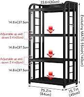 Vista 11 de Soporte para microondas de 4 niveles, estantes grandes para cocinas, estante de altura ajustable, barra de café para sala de estar, marrón rústico