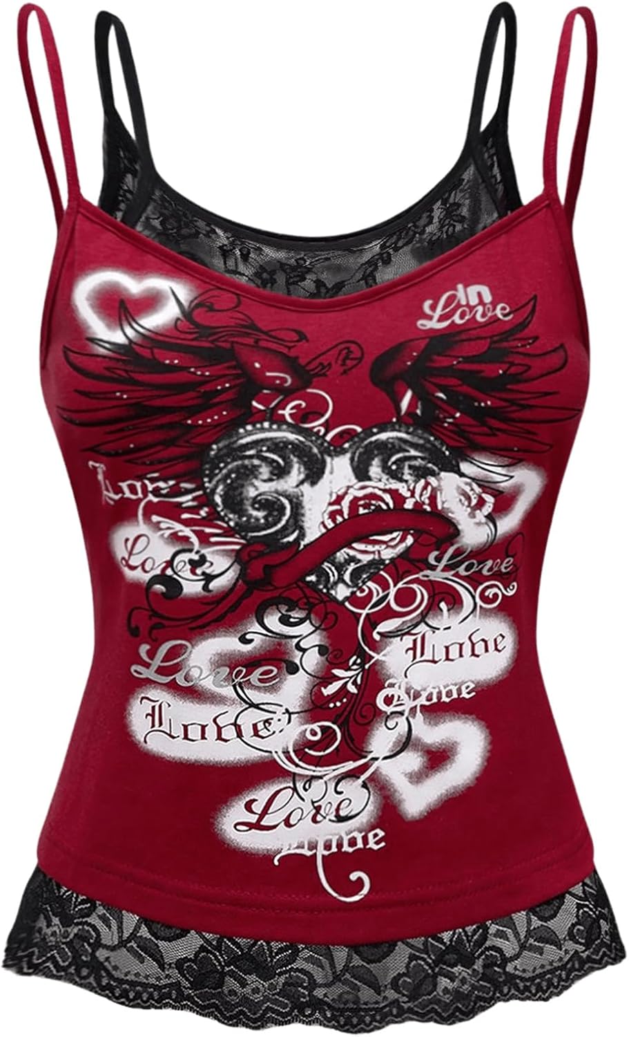 SOLY HUX Women's Y2k Gothic Graphic Cami Top Lace Trim Spaghetti Strap Camisole Crop Tops