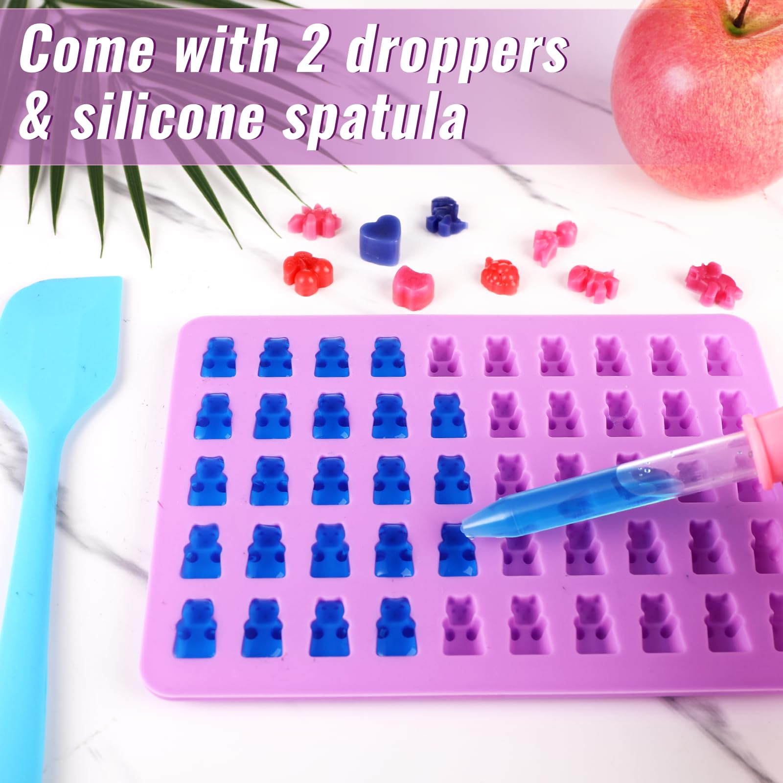 Moules à Bonbons en Silicone Antiadhésif, Moules à Chocolat Réutilisables avec Compte-Gouttes, Spatule, 50 Sachets, Attaches Torsadées