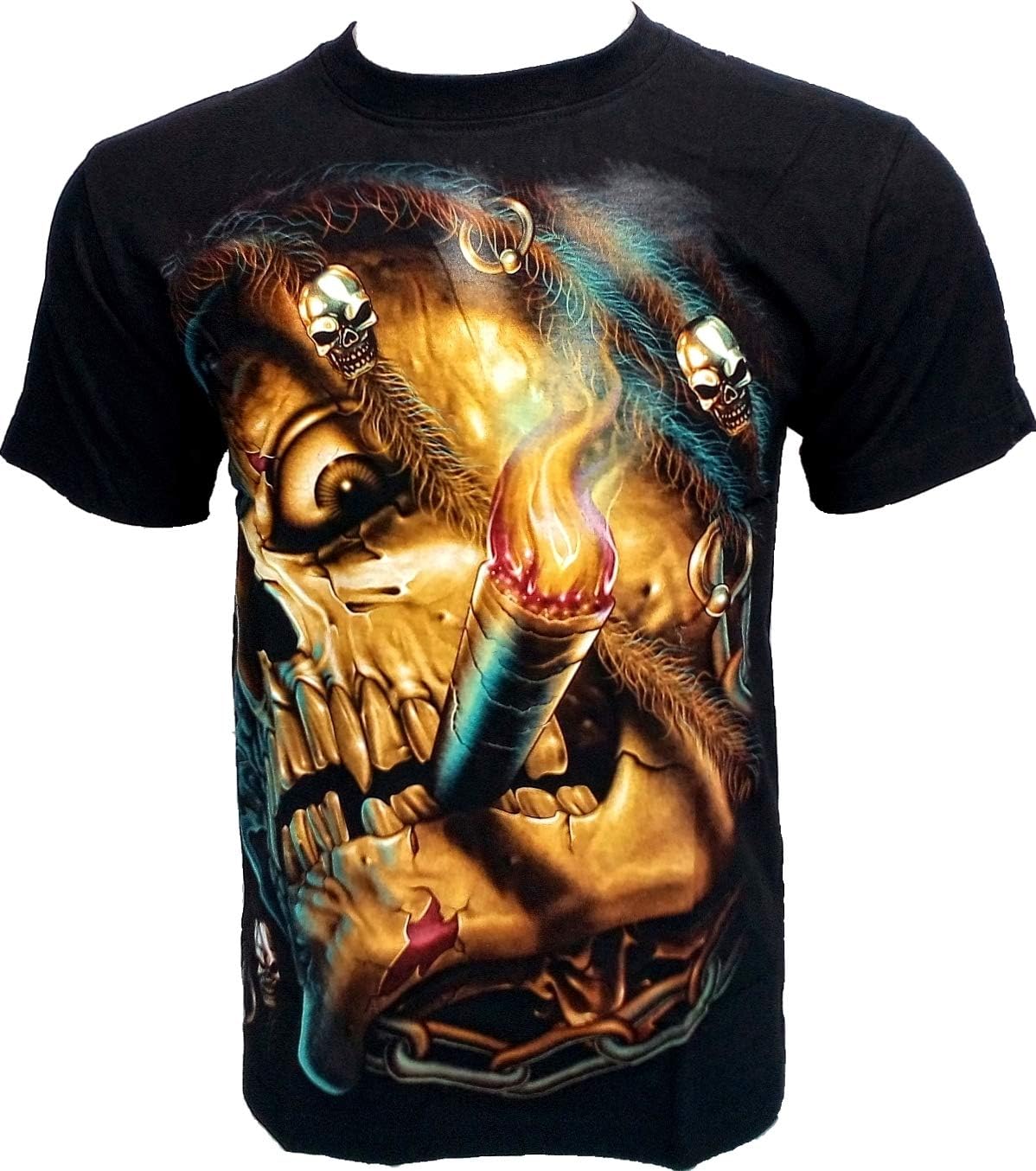 Smoking Skull T-Shirt Glow in The Dark Black Sz s m l XL XXL gr333