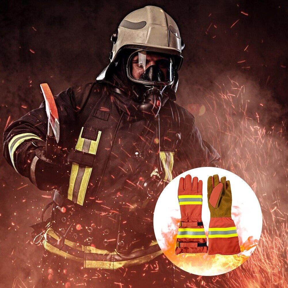 Guanti Antincendio, Guanti Professionali per Vigili del Fuoco, Resistenza Calore E Resistenza alla Fiamma, Guanti Lavoro di Sicurezza a Maniche Lunghe con Striscia Riflettente