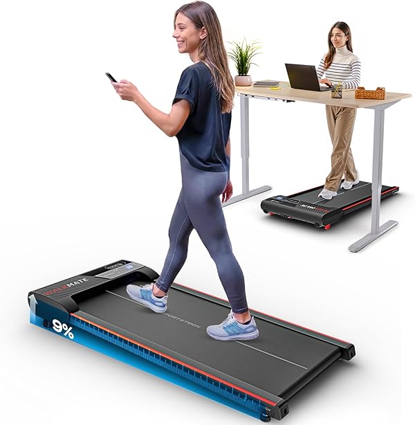 Sportstech Walking Pad - Laufband Für Zuhause mit Steigung bis 9% | 1-6km/h, inklusive App Mitgliedschaft | Home Office, Schrittzähler, leicht & kompakt, Transportrollen | WalkMate bis 120kg