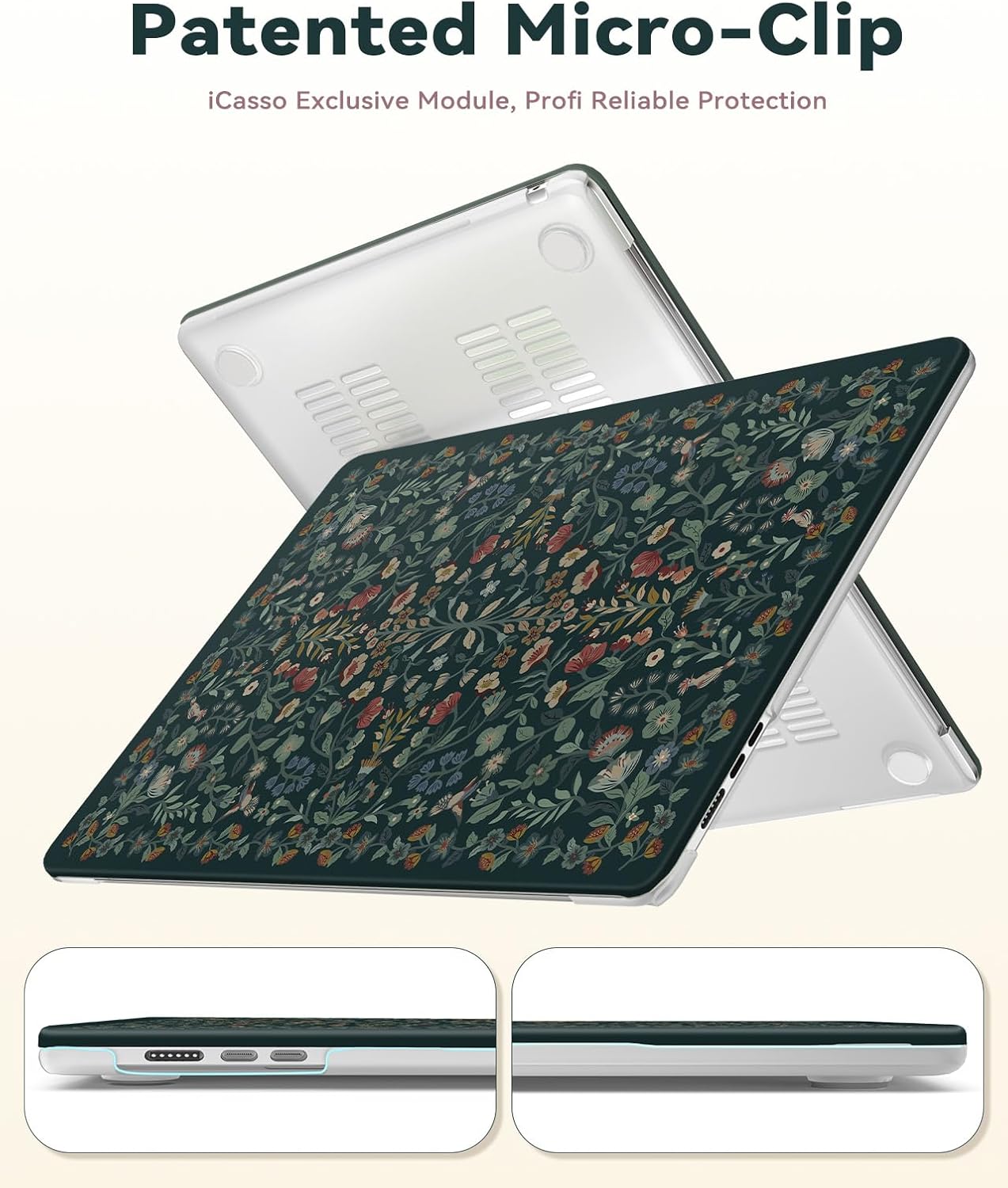 iCasso for M4 MacBook Air 13 inch Case 2025 2024-2022 M3 M2 Model A3240 A3113 A2681, Sturdy Protective Plastic Hard Shell Case for Mac Air 13.6", Keyboard Cover + Screen Protector, Green Floral - Image 4