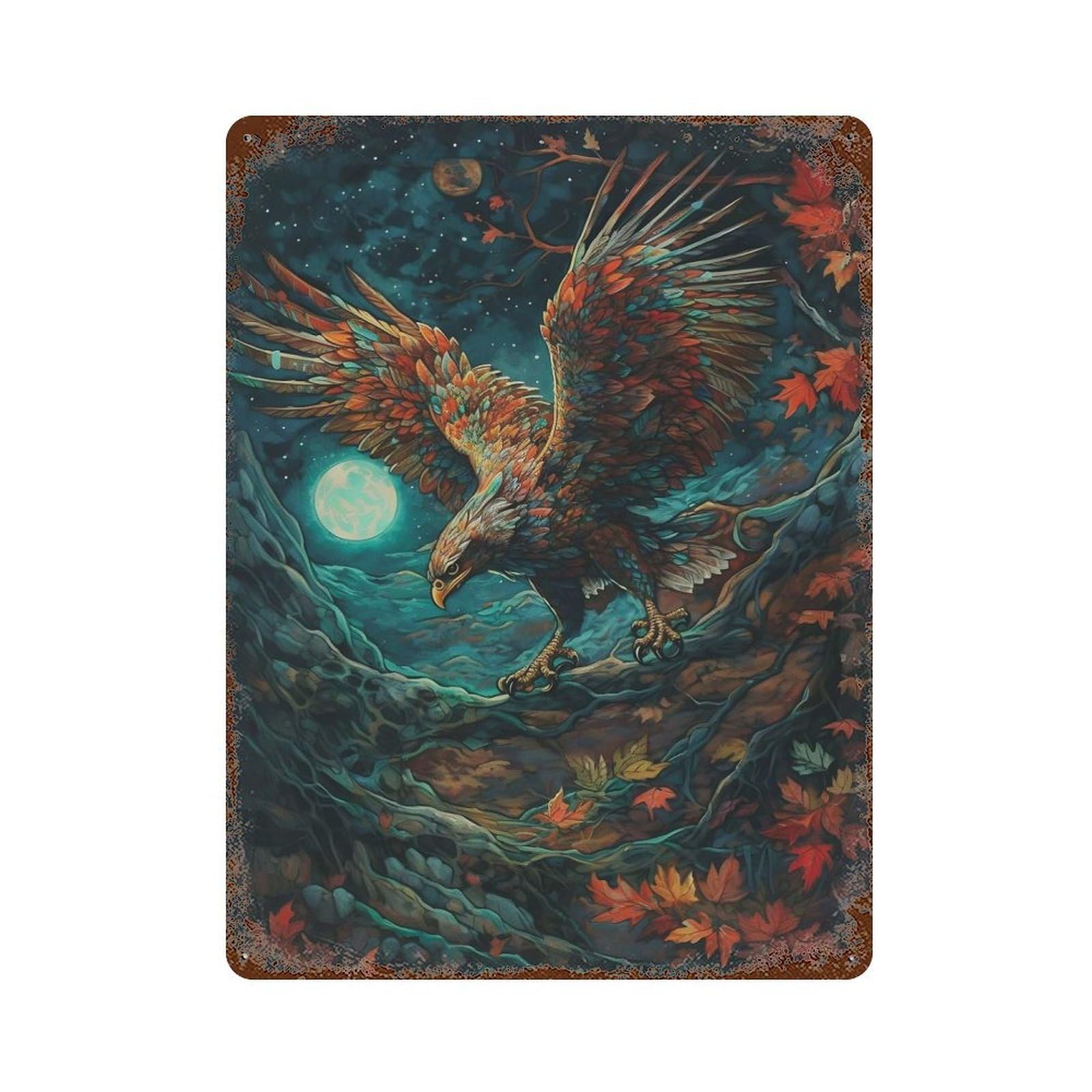 Eagle Moonlight Rustic Tin Plaque 15.7"x11.8", Ideal for Shed, Workshop And Garage Wall Decor