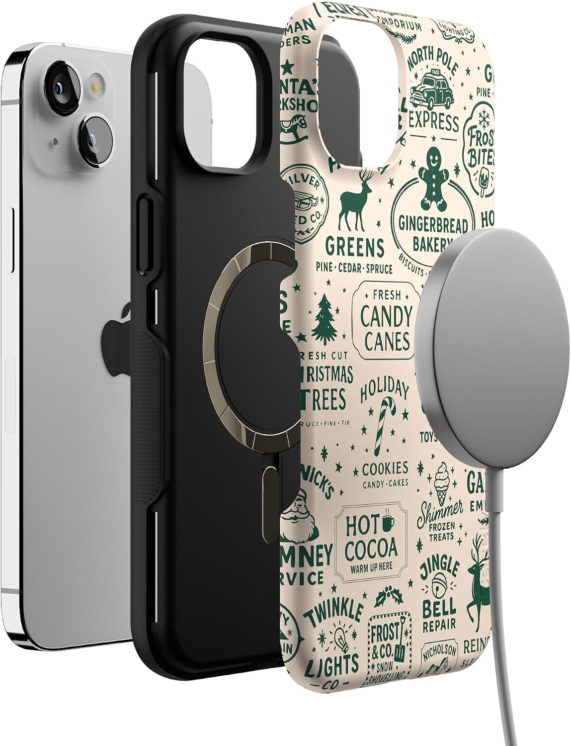 Casely iPhone 13 Mini Case | Santa's Stamps | Holiday Market | Bold Protective Design | MagSafe Compatible Design