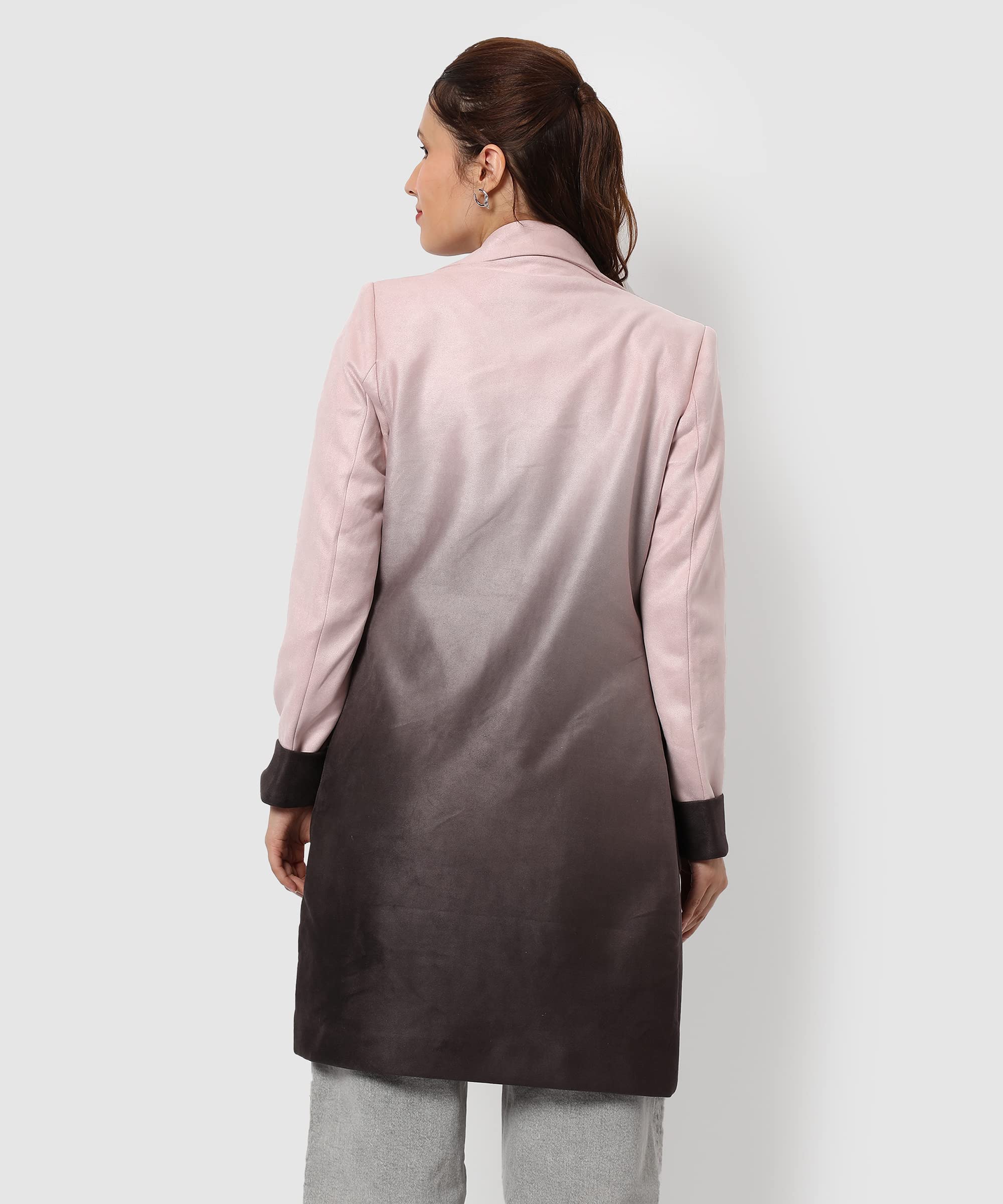 Campus Sutra Women's Dusky Pink & Brown Regular Fit Long Coat For Winter Wear | Collar Neck | Full Sleeve | Buttoned | Casual Jacket For Woman & Girl | Western Stylish Jacket For Women 3