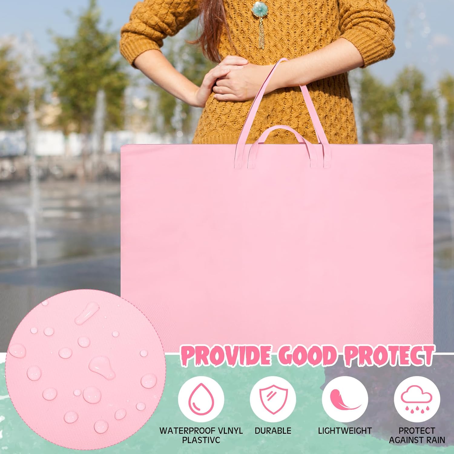 Abbylike 1 Pcs 48 x 36 Inch Art Portfolio Bag Large Size Art Supply Bag with Nylon Shoulder Waterproof Poster Board Painting Drawing Sketch Storage Carry Case for Artwork Gift Supplies (Pink)