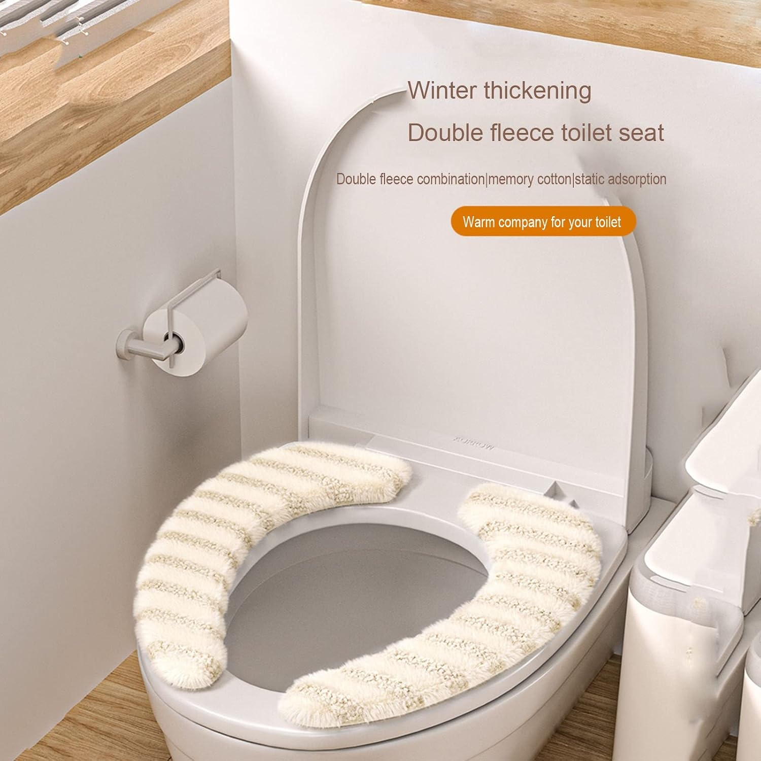 LFFH Toilet Seat Cover Pads, Bathroom Warmer Toilet Seat Covers Washable and Reusable Paste Type Toilet Pads (Color : Beige, Size : One)