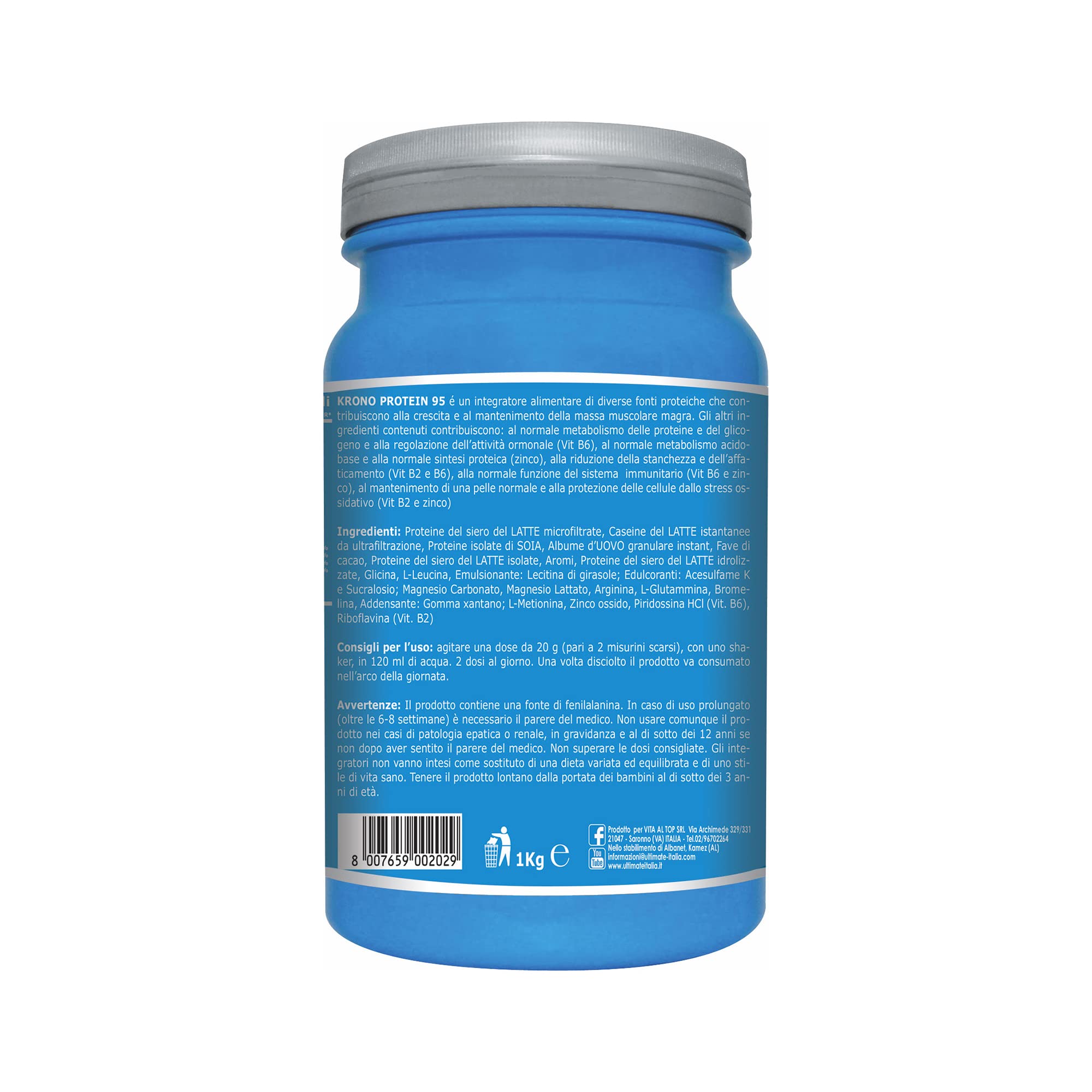 Ultimate Italia - Krono Protein 95-1kg - gusto stracciatella - 6 fonti di proteine a rilascio graduale e 5 aminoacidi che nutrono i muscoli per ore