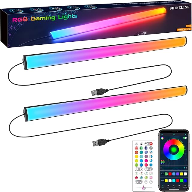 SHINELINE RGB Gaming Lights,Led Light Bar with Remote and APP Control Color Changing Adjustable Brightness and Speed Under Monitor USB LED Light bar for PC,Gaming,Desk(2PCS)