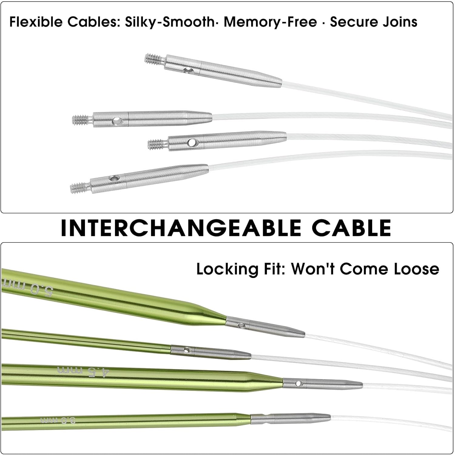 Interchangeable Circular Knitting Needles Set,10-Pair 4.5-Inch Metal Circular Needles US1,1.5,2,2.5,3,4,5,6,7,8 (Metric:2.2,2.5,2.75,3.0,3.25,3.5,3.75,4.0,4.5,5.0mm) with 4 Cords with Project Bag