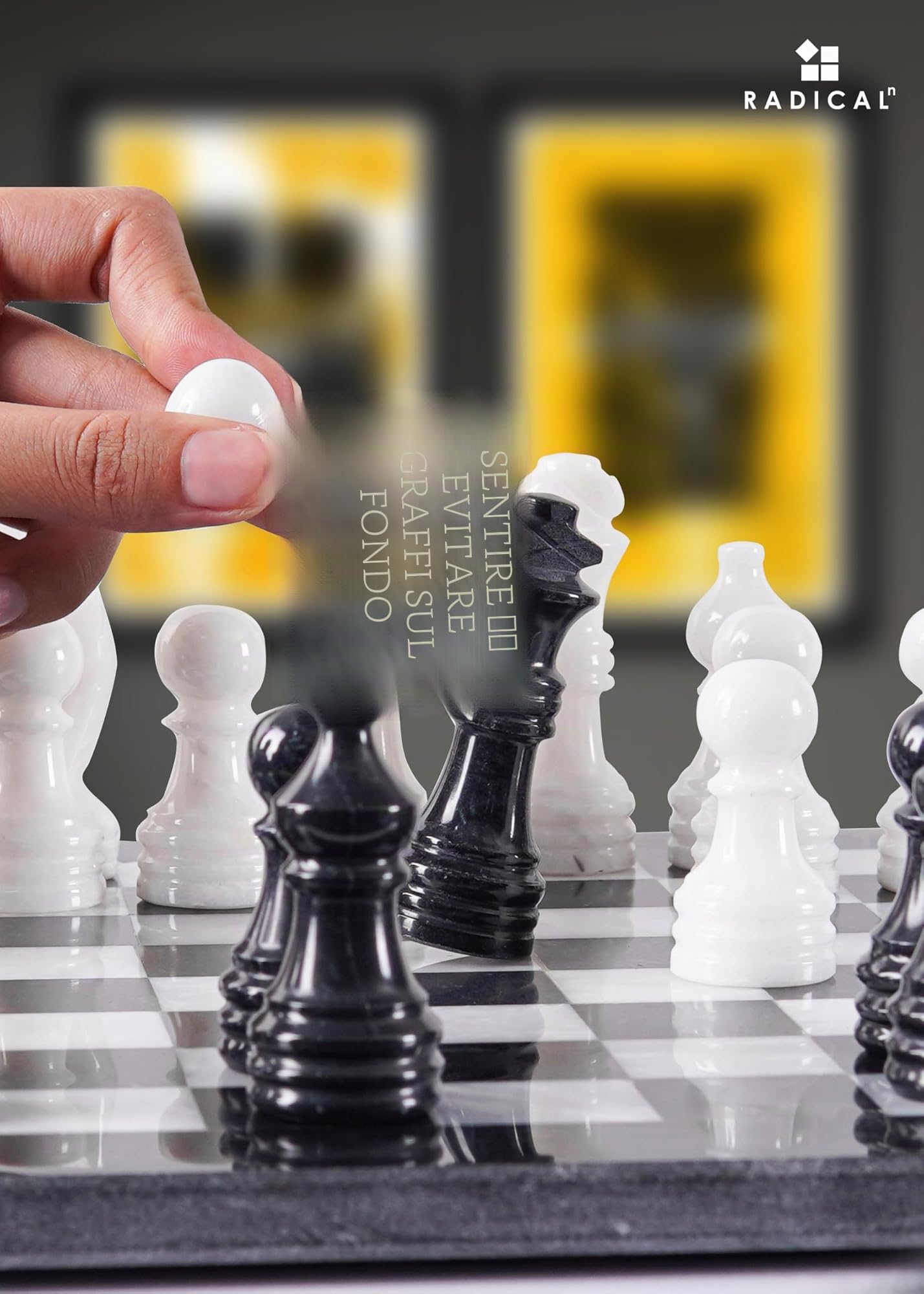 Radicaln Set di scacchi in marmo da 30,5 cm, in bianco e nero, fatti a mano, 1 tavolo e 32 figure, giochi da tavolo per 2 giocatori