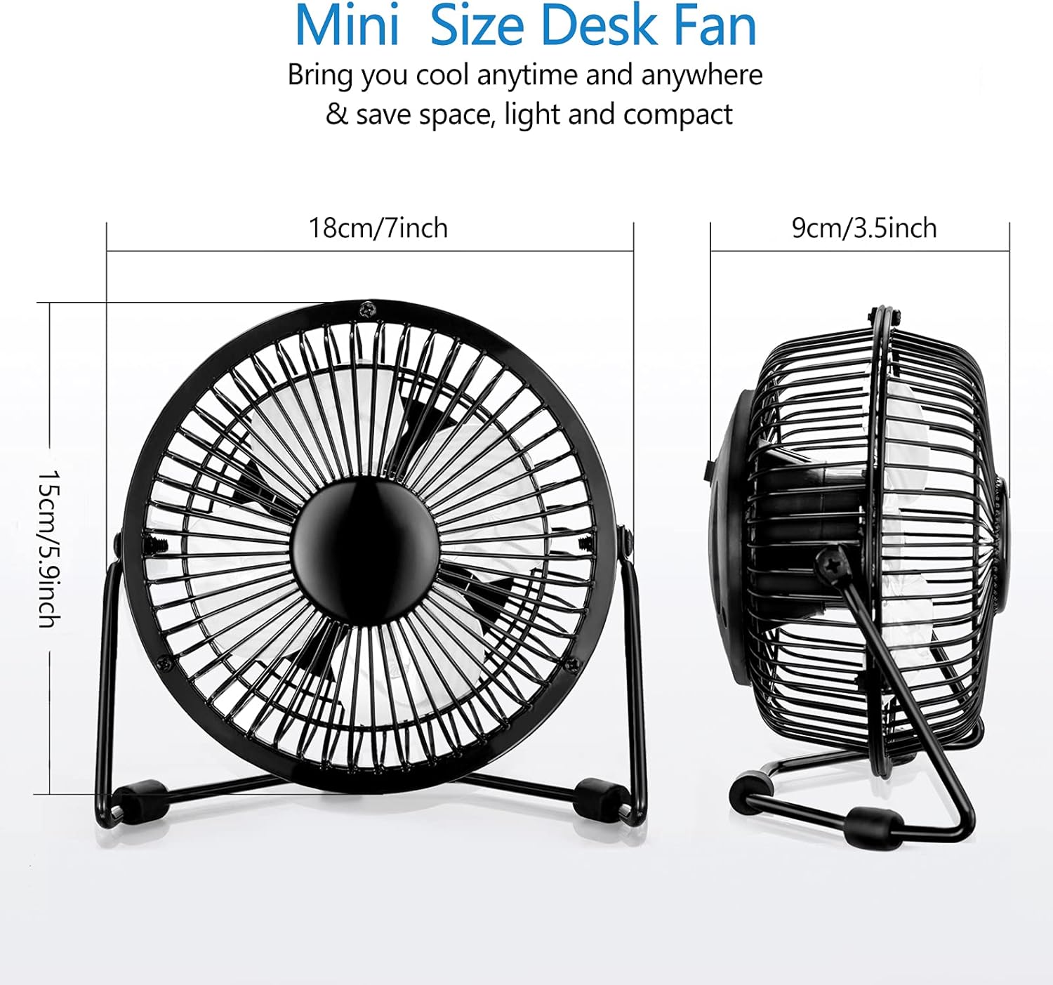MerLerner USB Desk Fan 4 Inch Mini Portable Ultra Quiet Cooling Fan 360°Rotation for Home Office Table USB Powered ONLY Retro Bronze Design,Black : Electronics