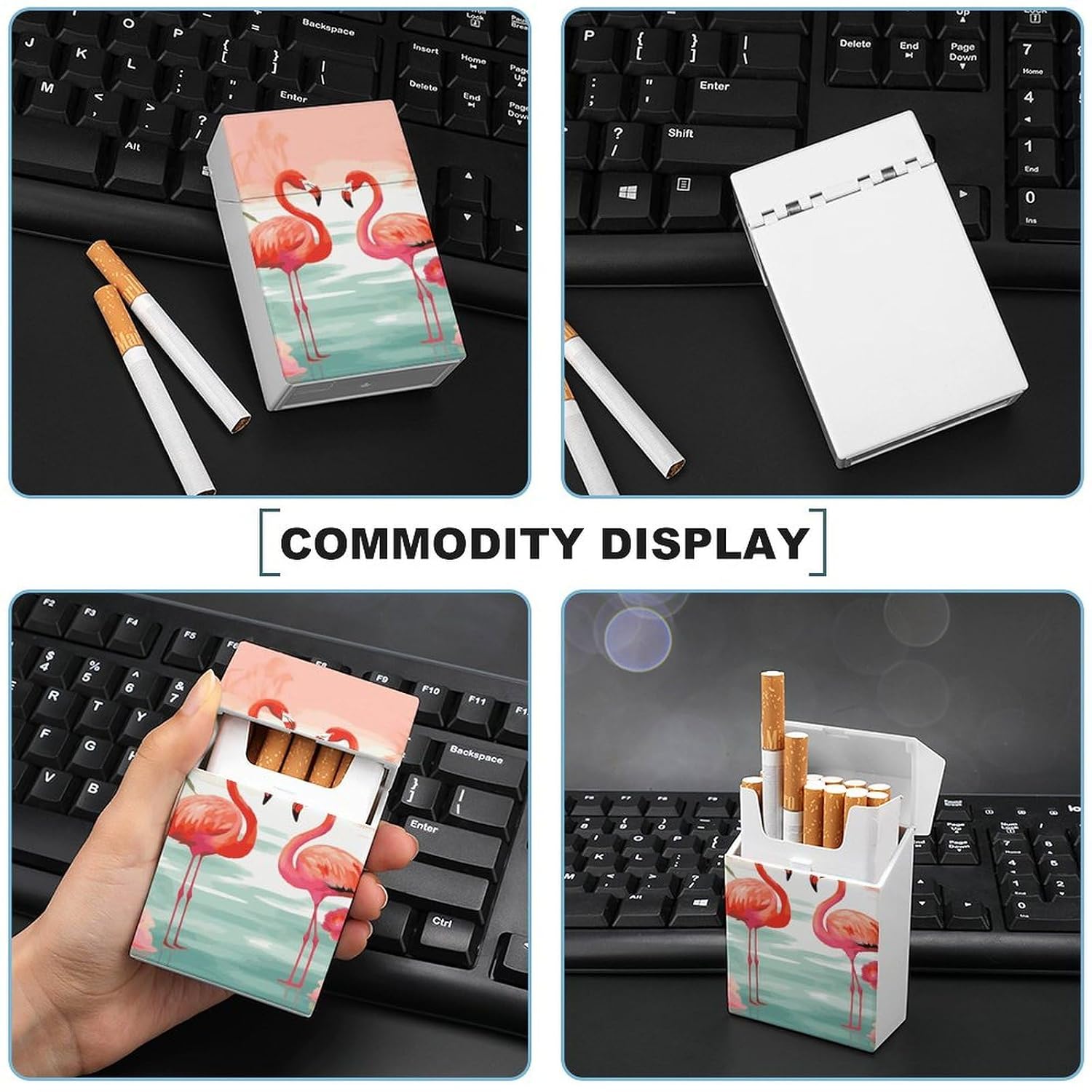 Two Red Flamingos Cigarette Case for King Size Retro Holder Case with Exquisite Carved Patterns Box 20 Regular Size Cigarettes
