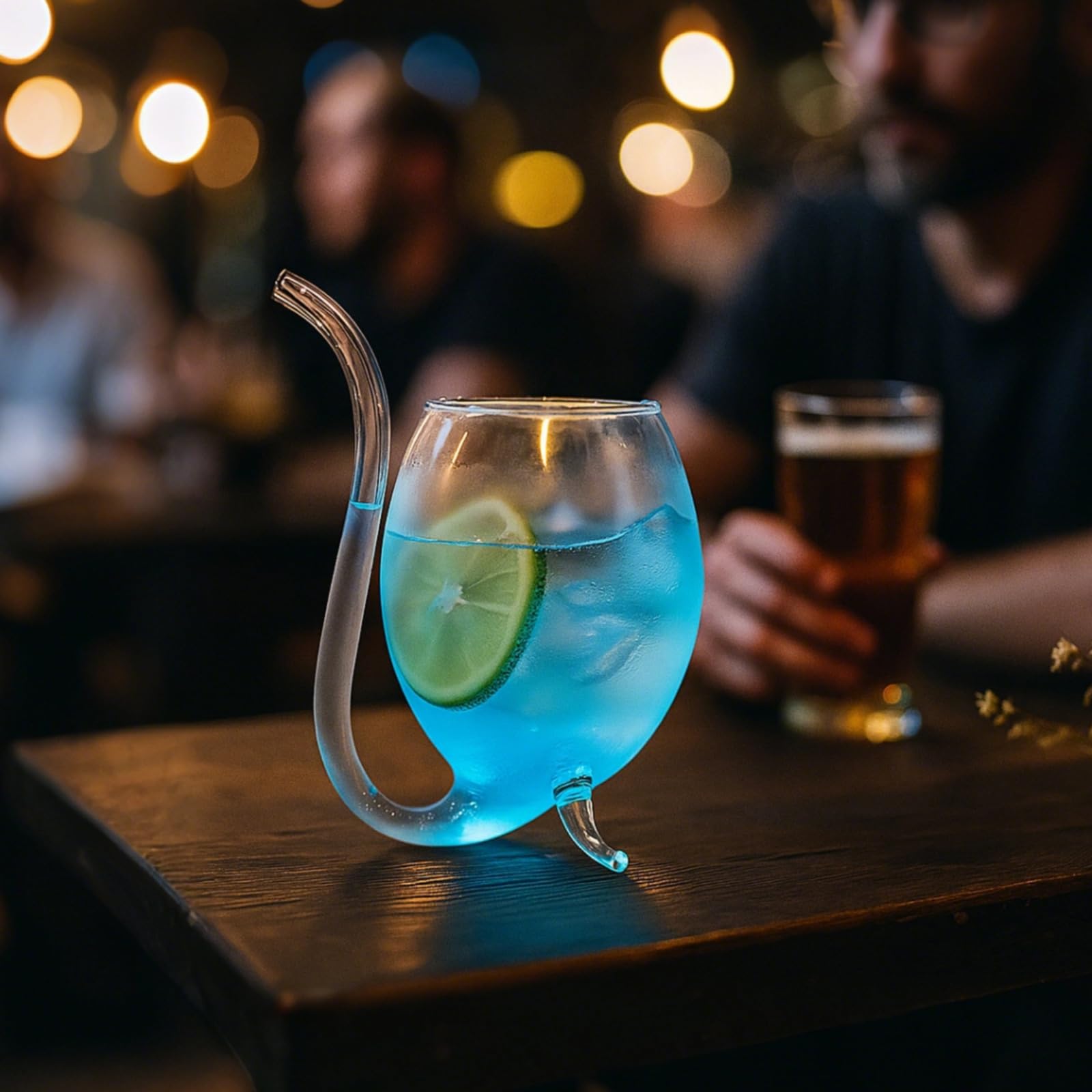Generisch Vampir-Weingläser Set aus 4, 300 ml Gläser mit gebogenen Trinkhalmen, Stielgläser mit Limettenscheiben, geeignet für Cocktails, Säfte und Eiscreme, für Partys und besondere Anlässe