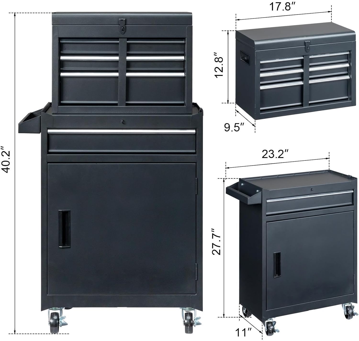 Heavy Duty Metal Rolling Tool Cart with Drawers - Large Garage Storage Cabinet for Power Tools, Metal Garage Storage Cabinets, and Workshop Organization Black