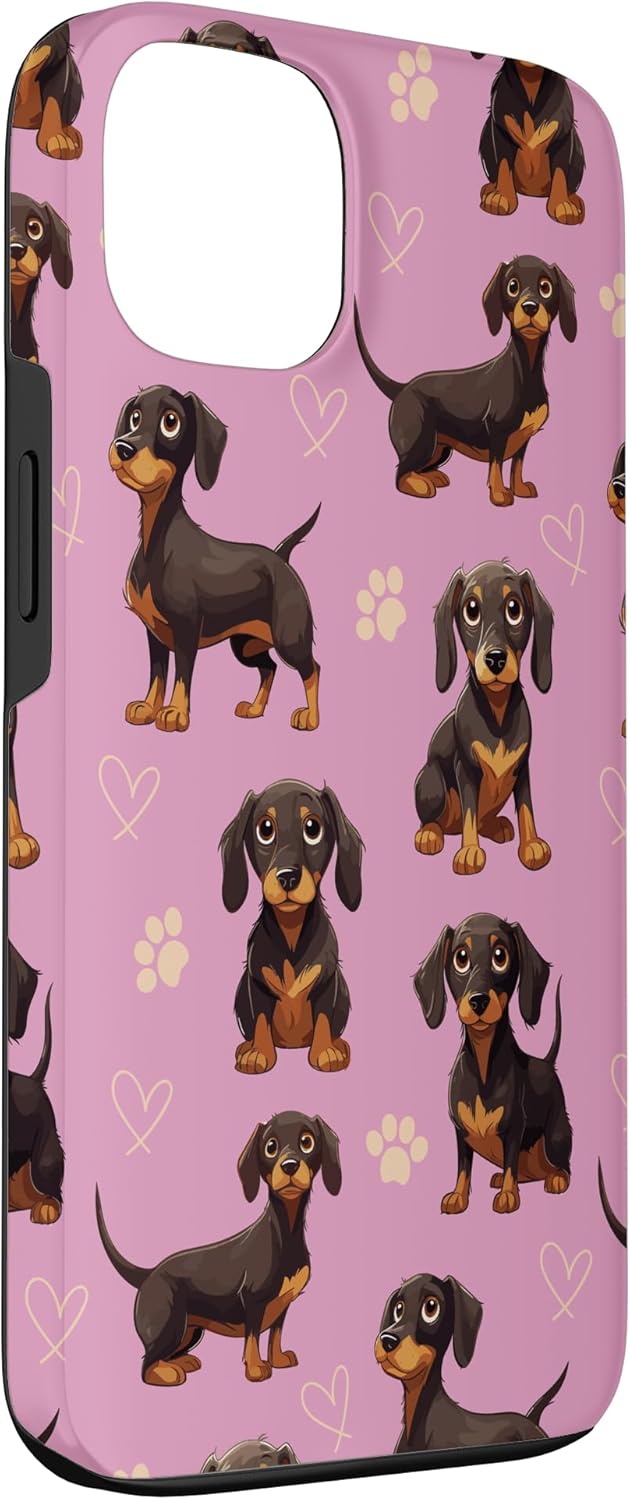 Cute Weiner Dog Breed Dachshund with Paws Hearts Theme Case for iPhone 13