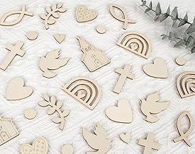 Pack of 80 Wooden Christening Confetti - Wooden Table Decoration with Heart and Rainbow - Natural Confetti Decoration for Christening, Communion & Confirmation - Ideal for Crafts & Party