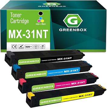 GREENBOX Compatible MX-31NT High Yield Toner Cartridge Replacement for Sharp MX-31NT MX-31NTBA MX-31NTCA MX-31NTMA MX-31NTYA for MX-2600N 3100N 4100N 4101N 5000N 5001N Printer 4 Pack