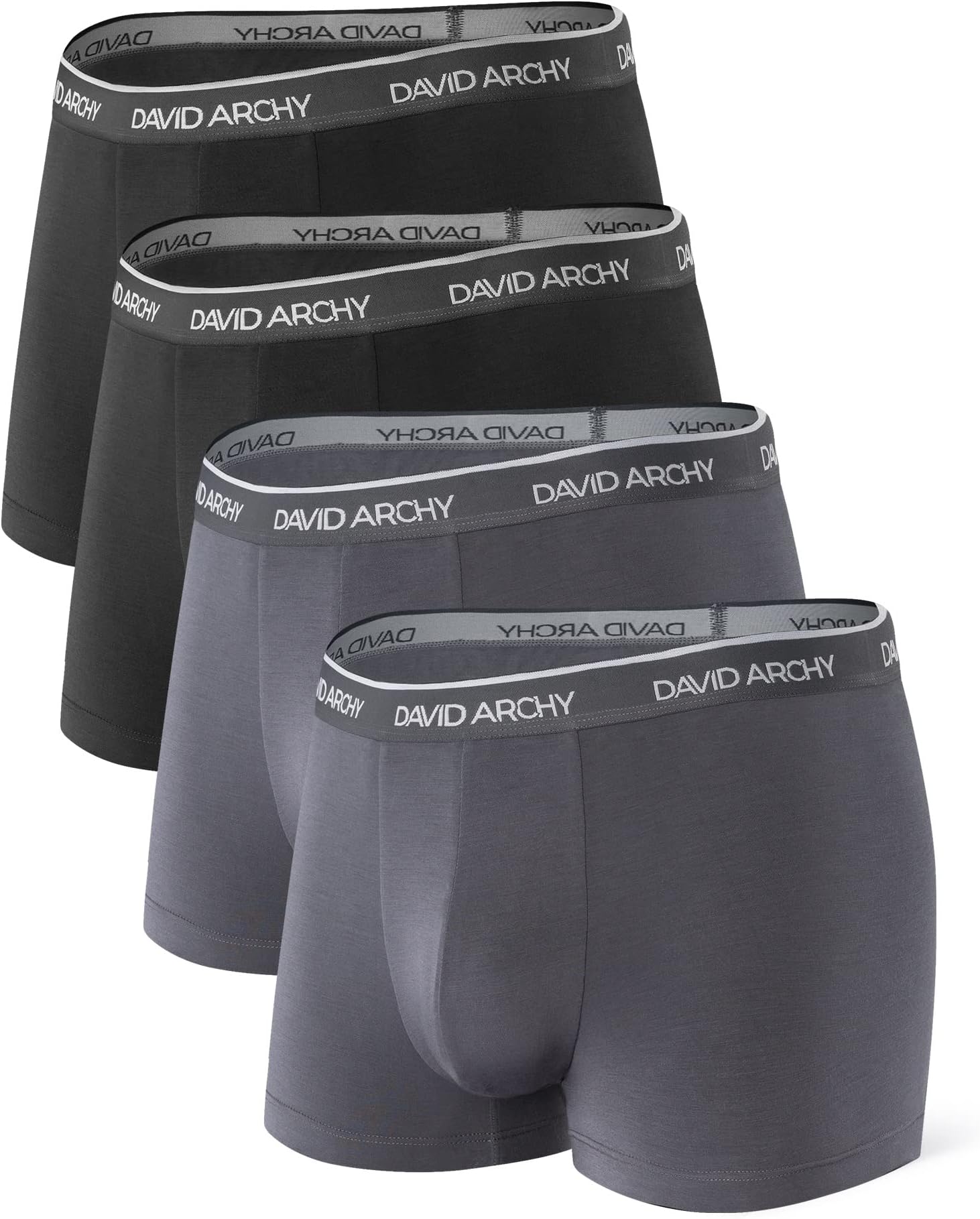 DAVID ARCHY Mens Trunks Underwear Soft Breathable Rayon Made from Bamboo Trunk No Fly Pouch, A, Black/Dark Gray-4 Pack, Medium