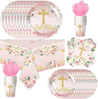 81Pcs Pink God Bless Party Tableware Set