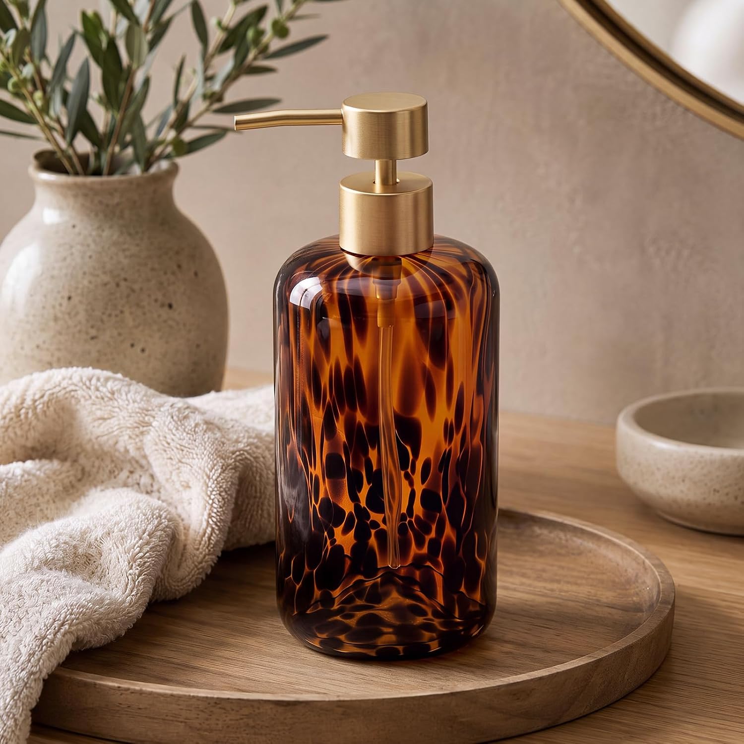 Tortoise Shell Bathroom Accessories Amber Glass Soap Dispenser